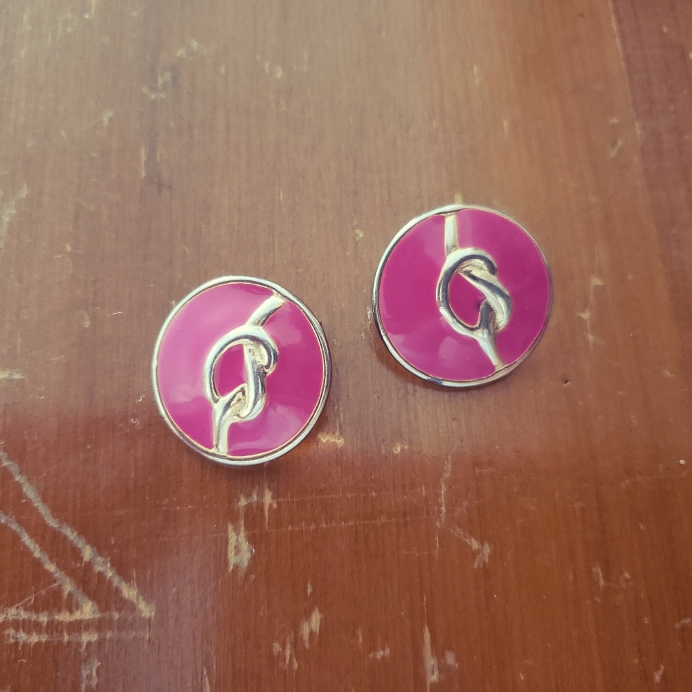 Vintage 80's hot pink/gold large button earrings